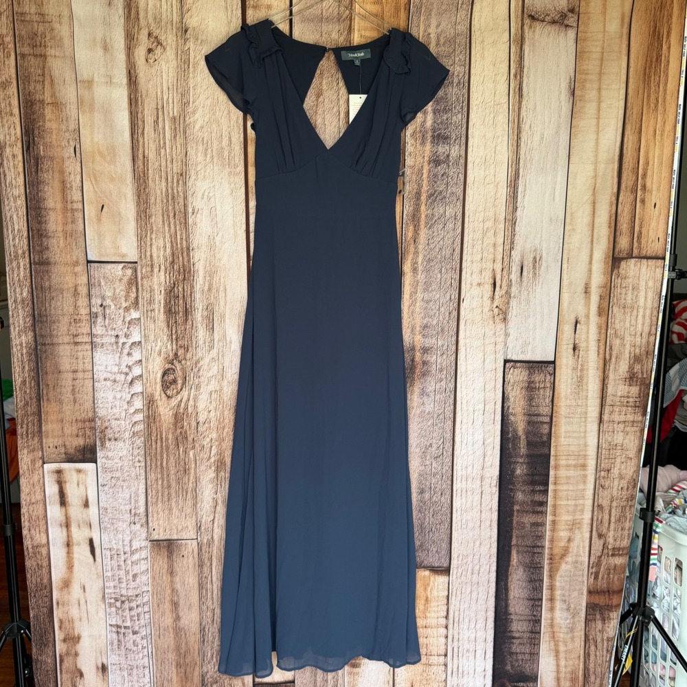ModCloth‎ Dress Flutter Sleeve Maxi Navy Formal Event Evening Wear Size 2 NWT